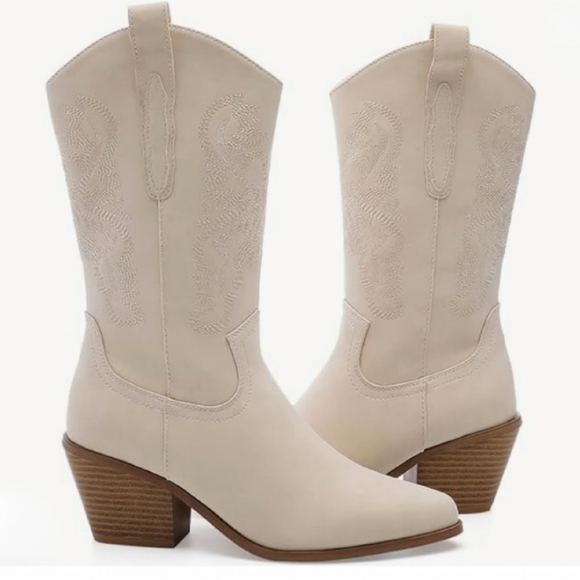 Yetier Women's beige western cowboy boots - Picture 6 of 7